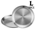 assiettes acier inoxydable or argent rondes modernes différentes tailles buffet dessert pizza