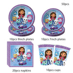 assiettes serviettes tasses nappe fête anniversaire enfantines violet bleu blanc decorative