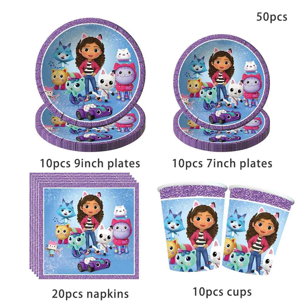 assiettes serviettes tasses nappe fête anniversaire enfantines violet bleu blanc decorative