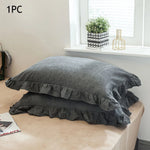 taies d'oreiller coton volants doux lit gris bleu vert rustique