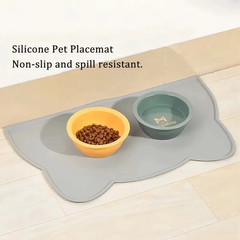 tapis repas animaux compagnie gris bleu orange rose moderne imperméable caoutchouc bols easy clean