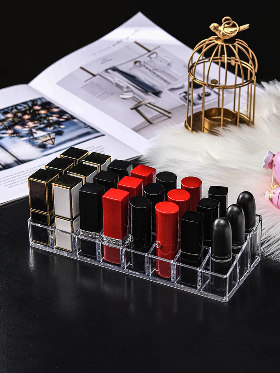 présentoir transparent moderne boîtes rangement rouge lèvres minimaliste réutilisable plastique cosmétique
