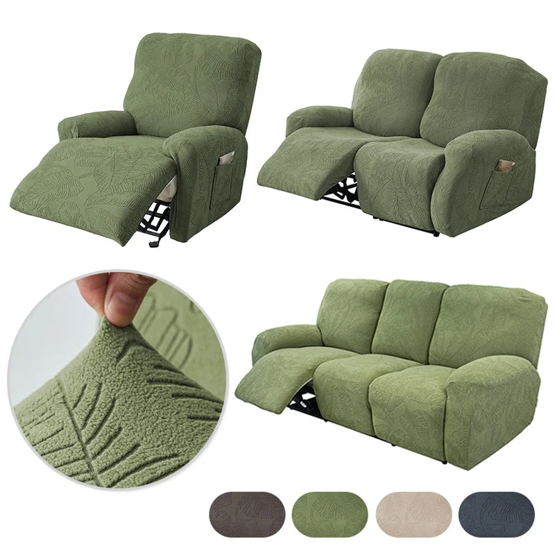 Housse canapé inclinable places vert olive imprimé feuilles moderne adhésif Jacquard polyestère