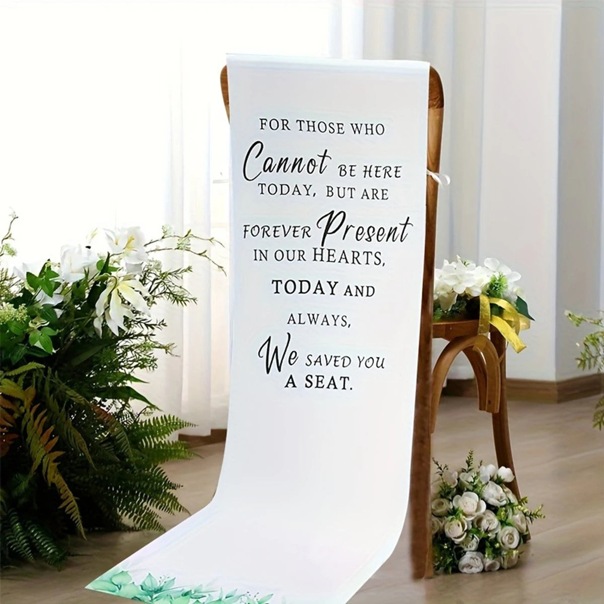 bannière mariage commémorative lettrage blanc vert bordure élégante clips decoration événement festive polyester
