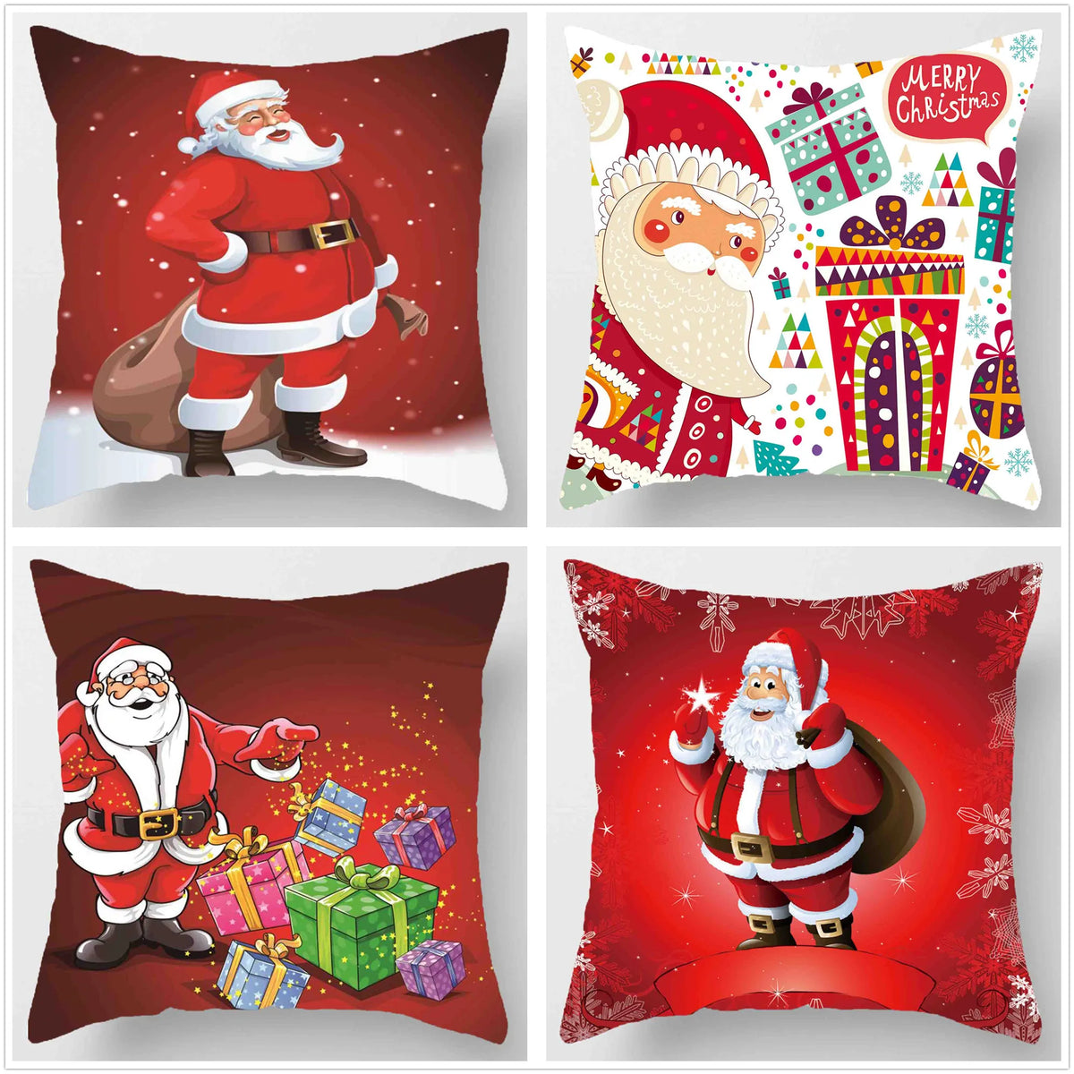 coussin noel père noel rouge blanc motif cadeaux amovible lavable