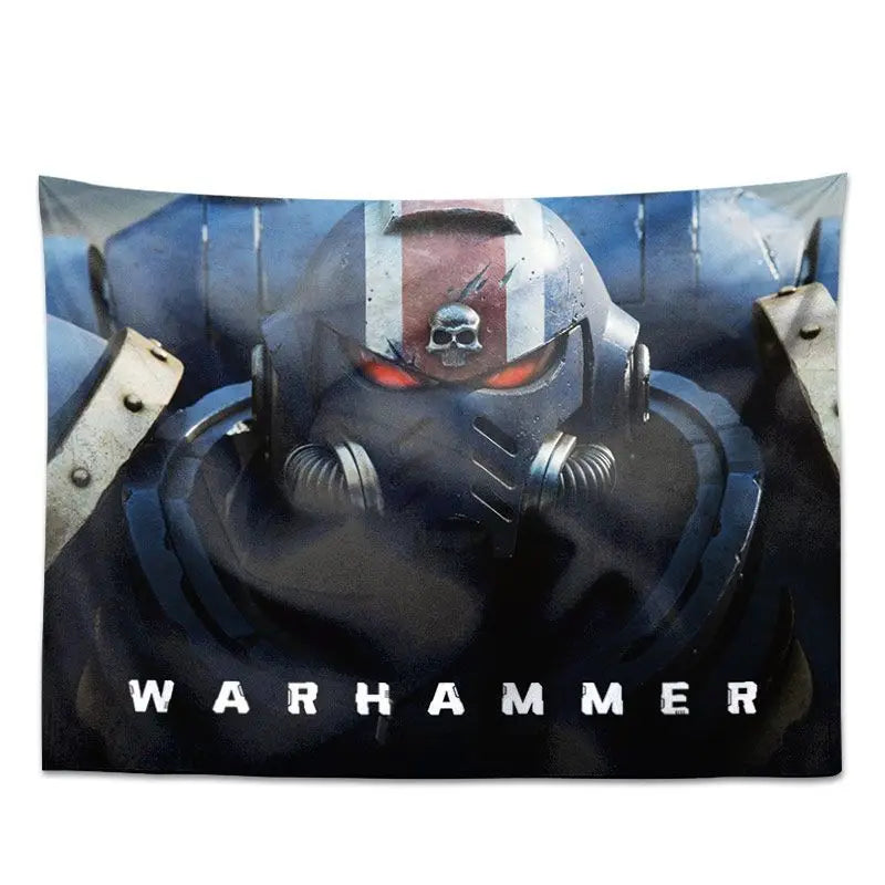 tapisserie murale warhammer 40k personnage armé bleu noir rouge moderne détaillée hand washable digital