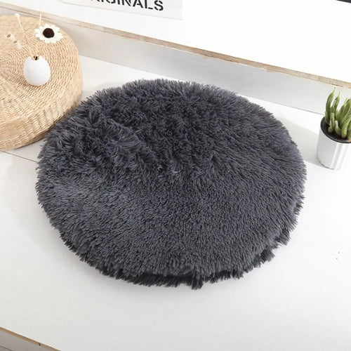 coussin rond peluche doux lit confort chat chien maison animaux compagnie velours