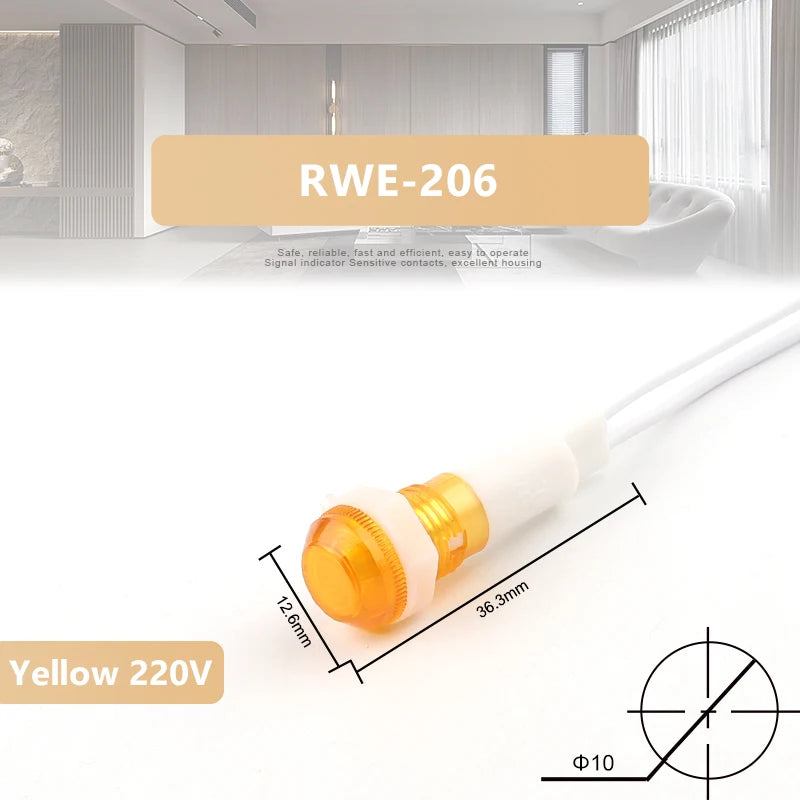 signal indicateur led rouge vert jaune 12v 220v 380v moderne câble blanc 10mm translucent