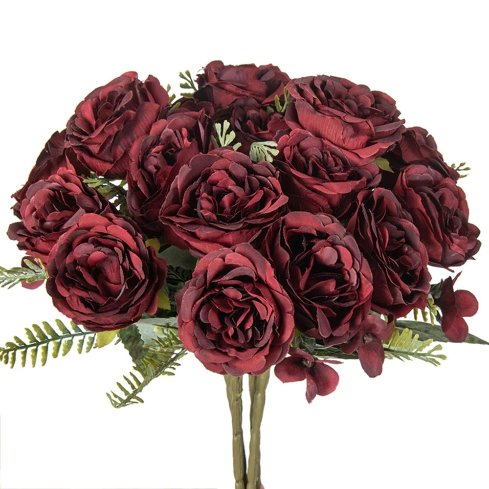 bouquet fleurs artificielles pivoine rouge orange rose décoration intérieure mariage anniversaire cadeau moderne soie