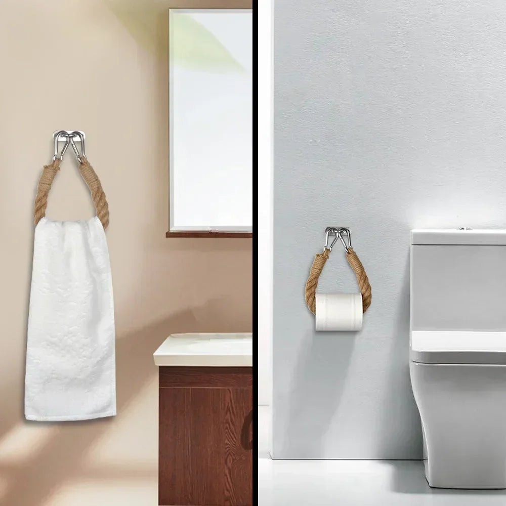 anneau corde tressée clips métalliques vis fixation salle bain rustique