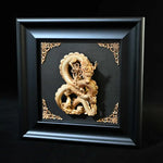 Sculpture dragon or noir relief géométrique artisanal traditionnel 125x125mm