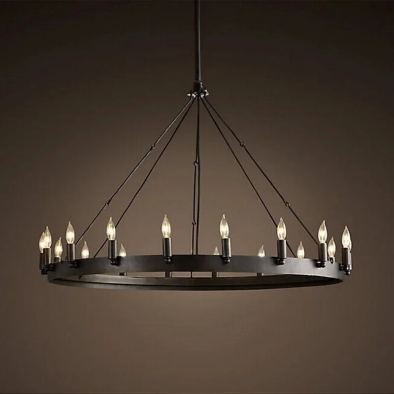 lustre moderne industriel noir or 15 ampoules suspension salon chambre