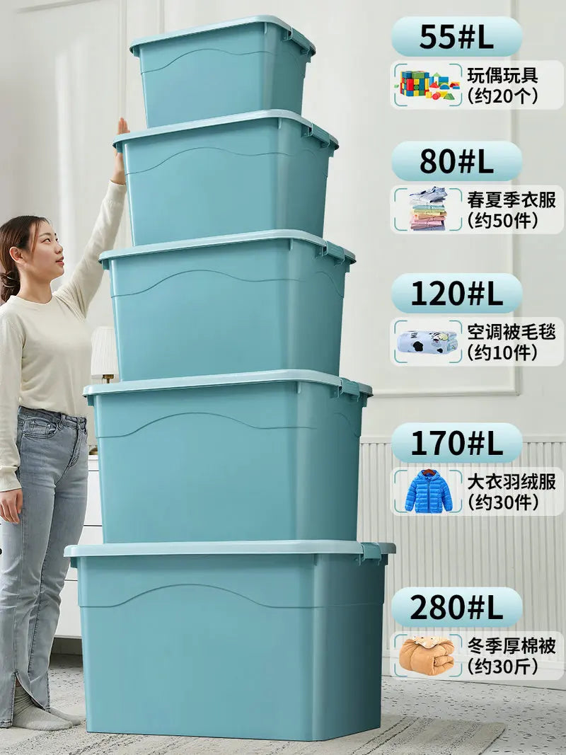 Boîte de rangement plastique verte avec couvercle et roulettes pour organisation intérieure