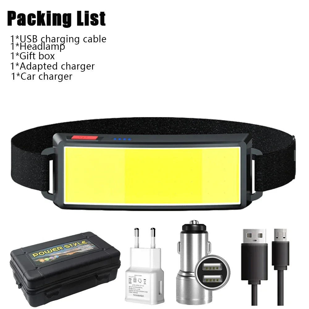 lampe frontale rechargeable led noire jaune clip moderne camping pêche randonnée usb