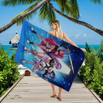 serviette plage polyester rapide séchage motifs anime personnages combat costumes bleu violet