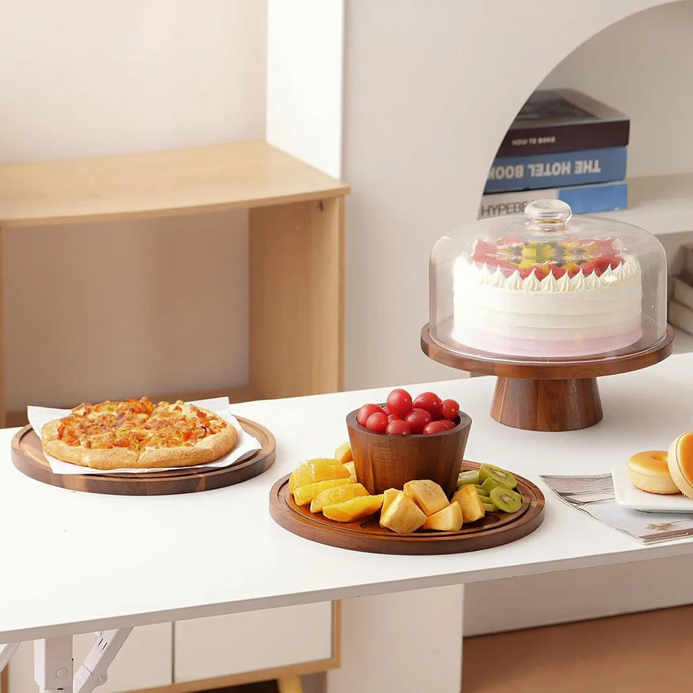support gâteau bois aimant couvercle verre transparent moderne rustique présentation fromage charcuterie collations