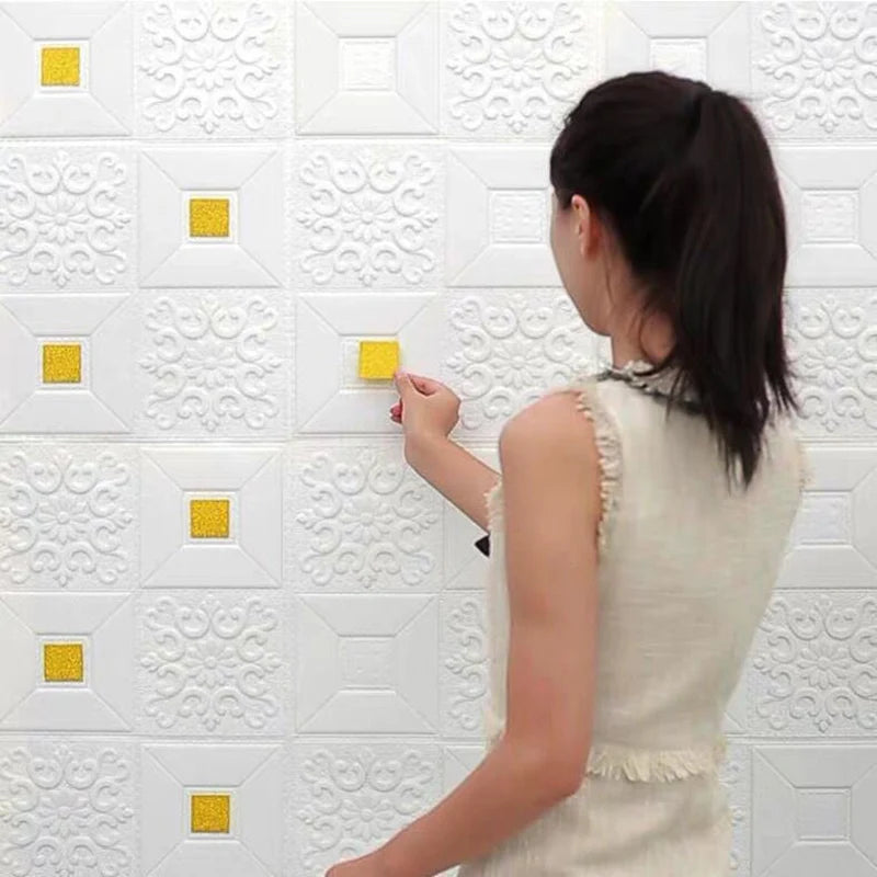 sticker mural adhésif floral or blanc décoration chambre salon résistant l'eau feu 5m 10m