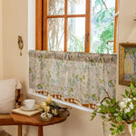 rideau cuisine polyester feuilles fleurs tissé beige vert bleu blanc opacité classique rustique tassels