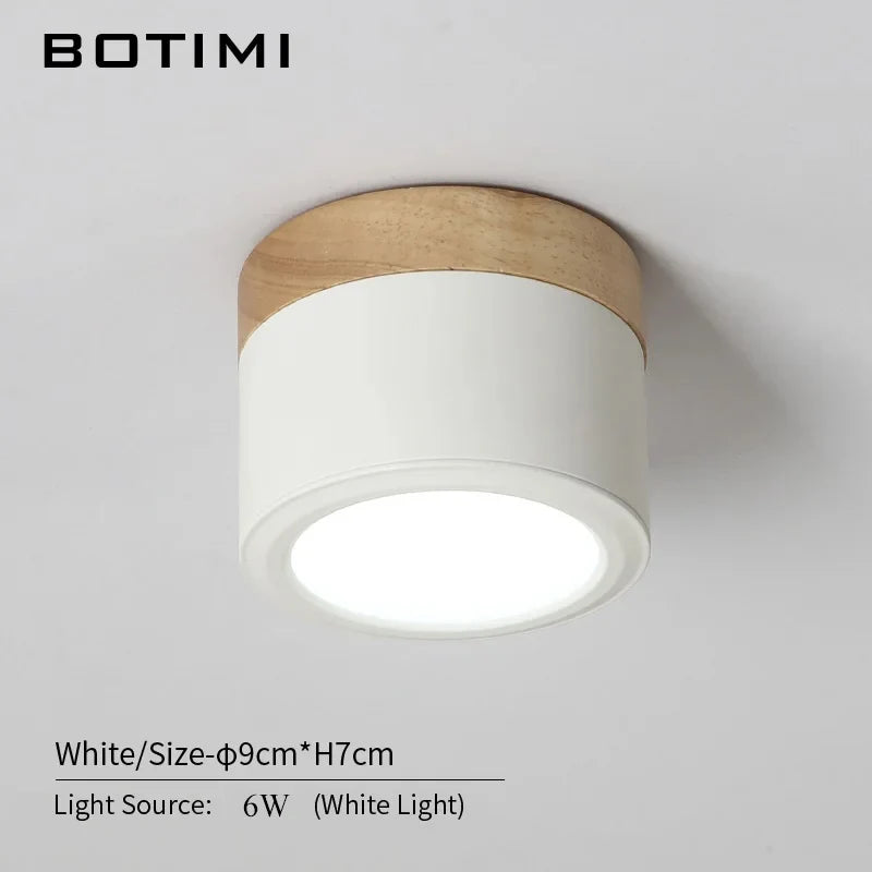 Spot LED moderne bois naturel abat jour métal gris blanc lumière