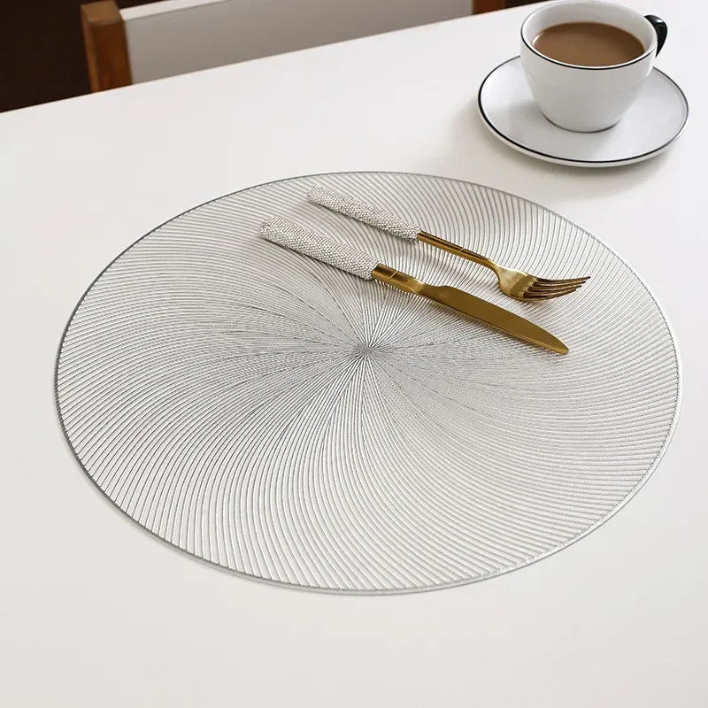 tapis table rond moderne blanc or rayures concentriques antidérapant respectueux environnement polyester unique decoration