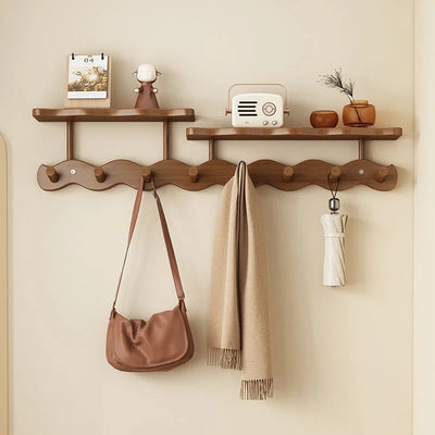 Porte-manteau mural en bambou avec 4 crochets pour entrée