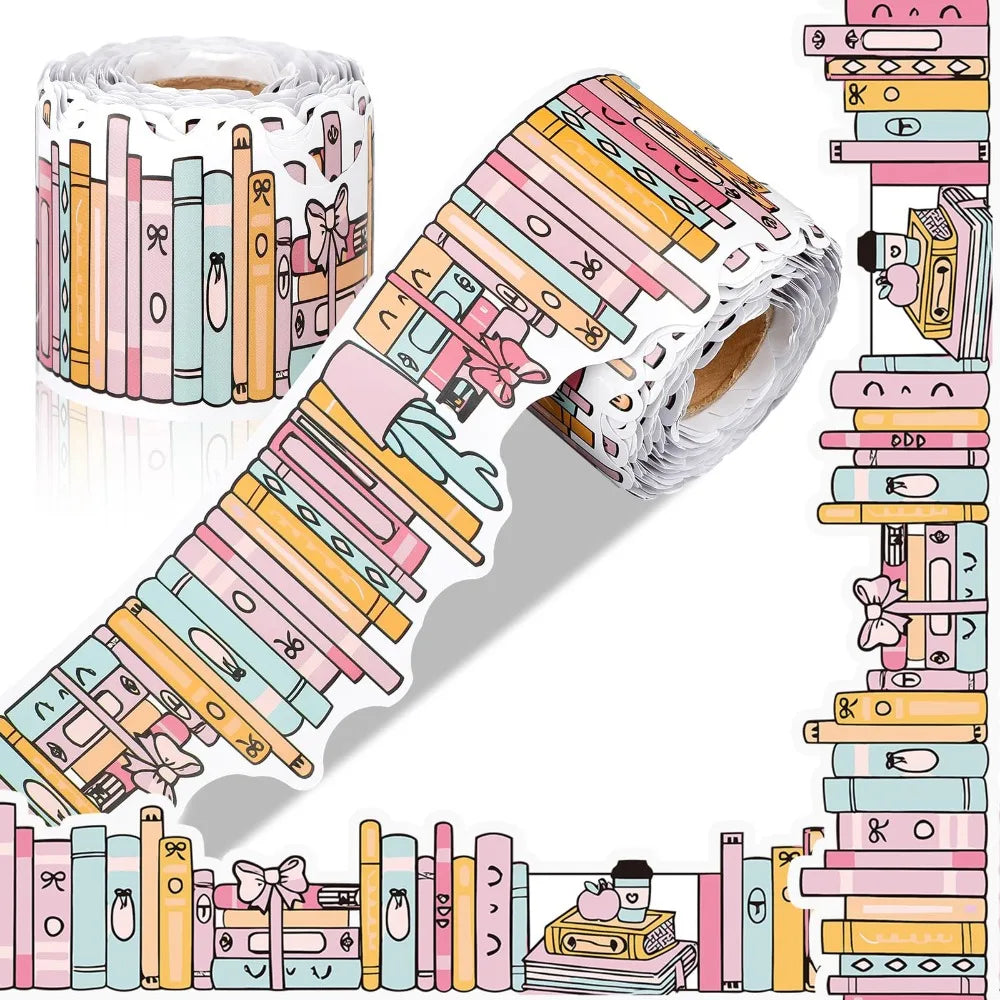 ruban autocollant multicolore dessins fournitures scolaires rubans livres illustration colorée 10mètres