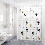rideau douche polyester plissé motifs géométriques moderne blanc gris bleu jaune vert opaque anneaux