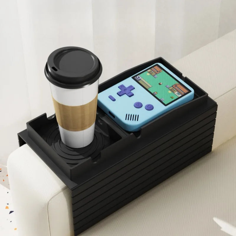 support table pliable gris rayures moderne clips tasse jeu retro telecommande cle voiture biere
