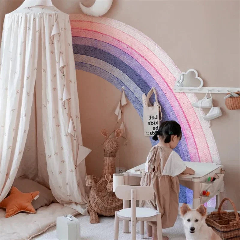 papier peint arc ciel moderne enfant rose violet bleu adhésif mural plusieurs pièces opaque