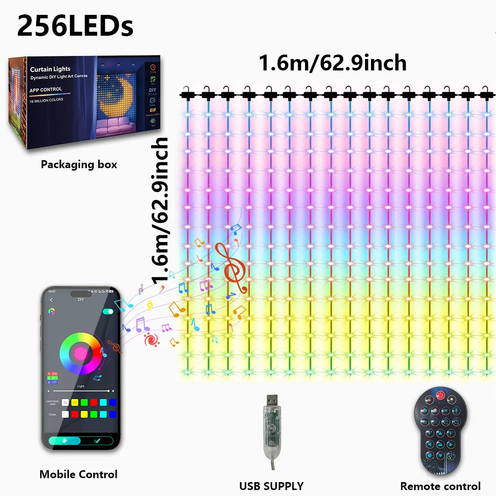 toile lumineuse led rouge blanche bleue étoiles motif abstrait changement couleur synchronisation musicale diy