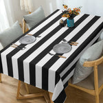 nappe noire blanche rayures moderne polyestère réutilisable table manger décoration cuisine festive