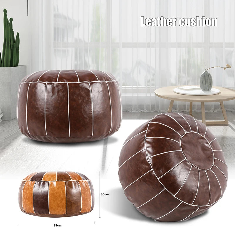 coussin rond cuir naturel marron beige gris moderne ethnique lit siège