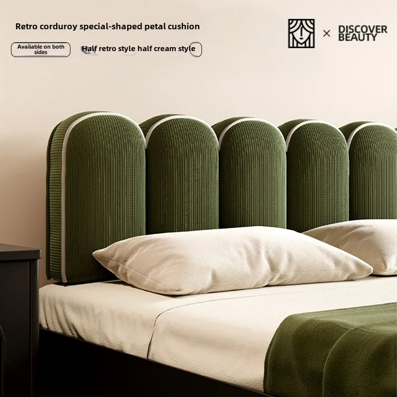 oreiller tête lit coussin vert olive coton velours rayures horizontales rétro grande taille adultes