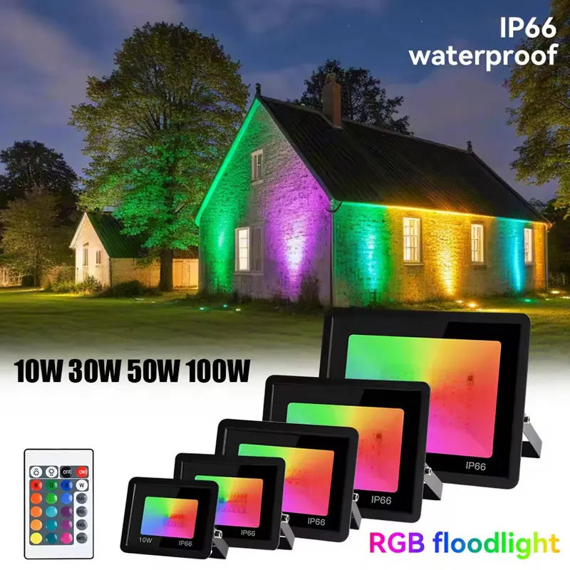 projecteur led rgb étanche ip66 moderne télécommande 110v 220v 10w 30w 50w 100w