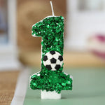 bougies anniversaire numérotées vertes paillettes ballon football décoratives enfants gâteau fête sportive