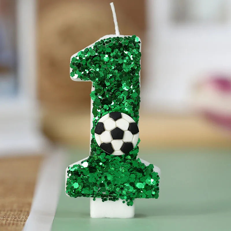 bougies anniversaire numérotées vertes paillettes ballon football décoratives enfants gâteau fête sportive