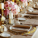 serviettes table blanches dorées feuille d'or texture élégantes classiques 33cm