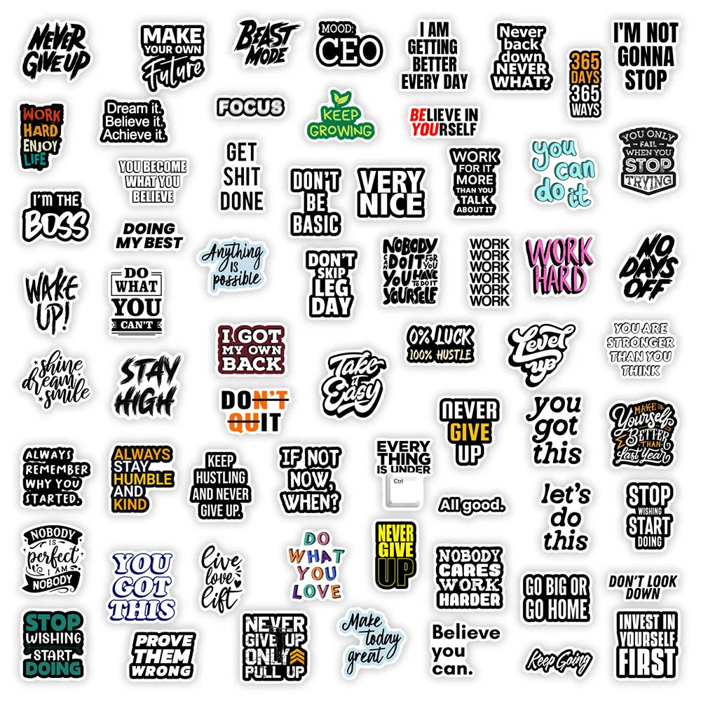 sticker autocollant texte motivant moderne multicolore étanche scrapbook journal portable téléphone bouteille vinyle pvc