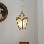 lampe suspendue or blanc translucide verre taillé ornements dorés classique baroque chaîne métallique