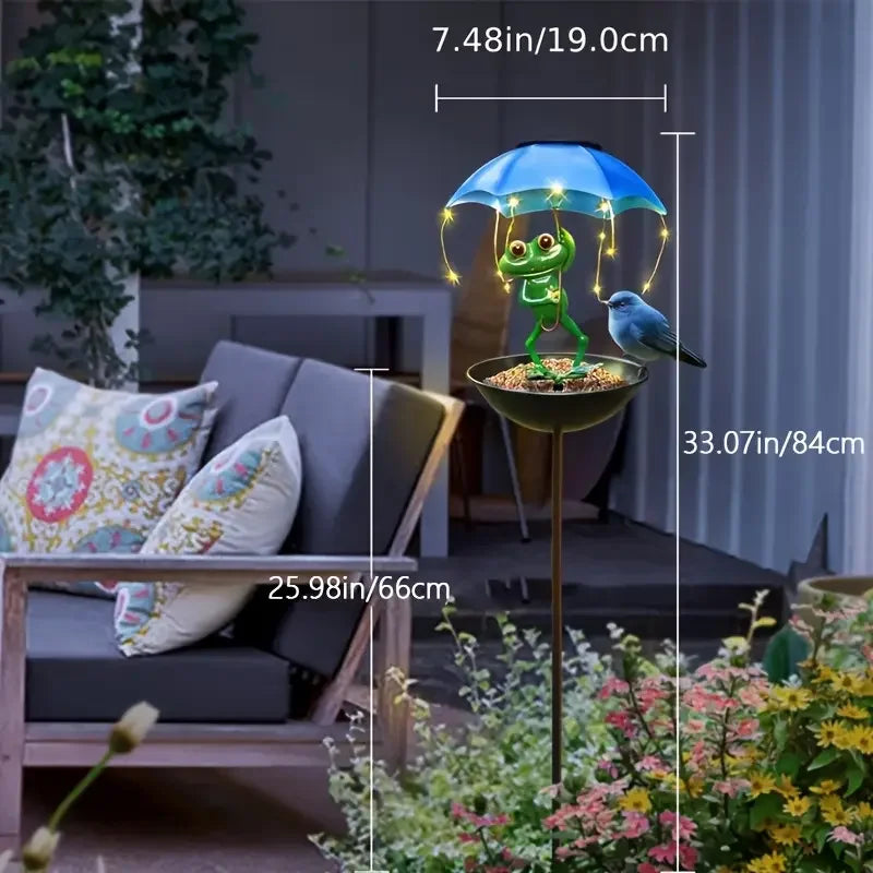 statue solaire grenouille oiseau mangeoire lumiere led exterieure decoration jardin moderne vert bleu noir