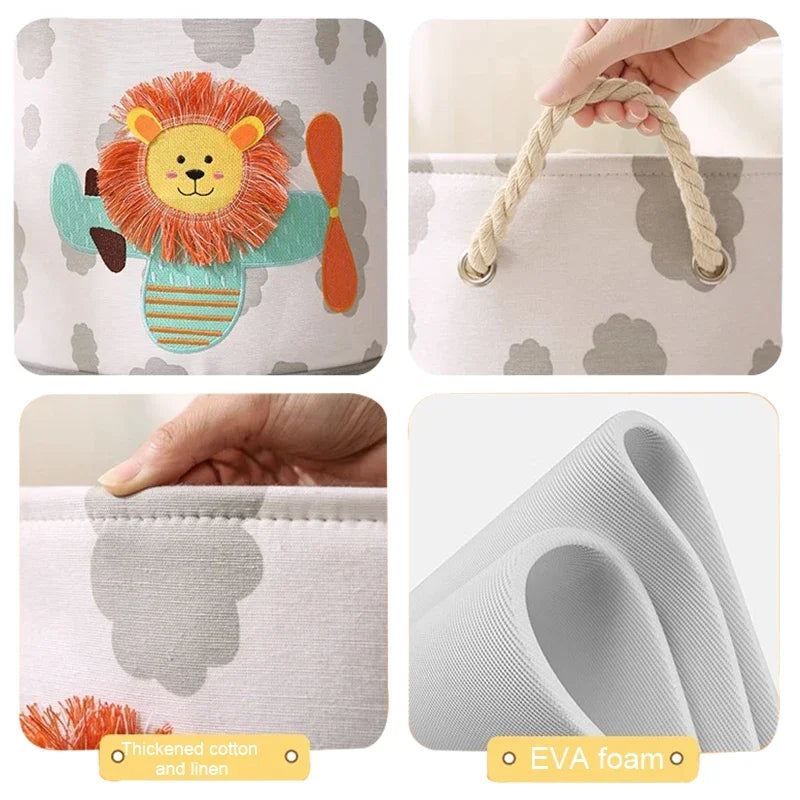 paniers rangement pliant tissu lin motif animaux moderne poignées corde rangement jouets chambre