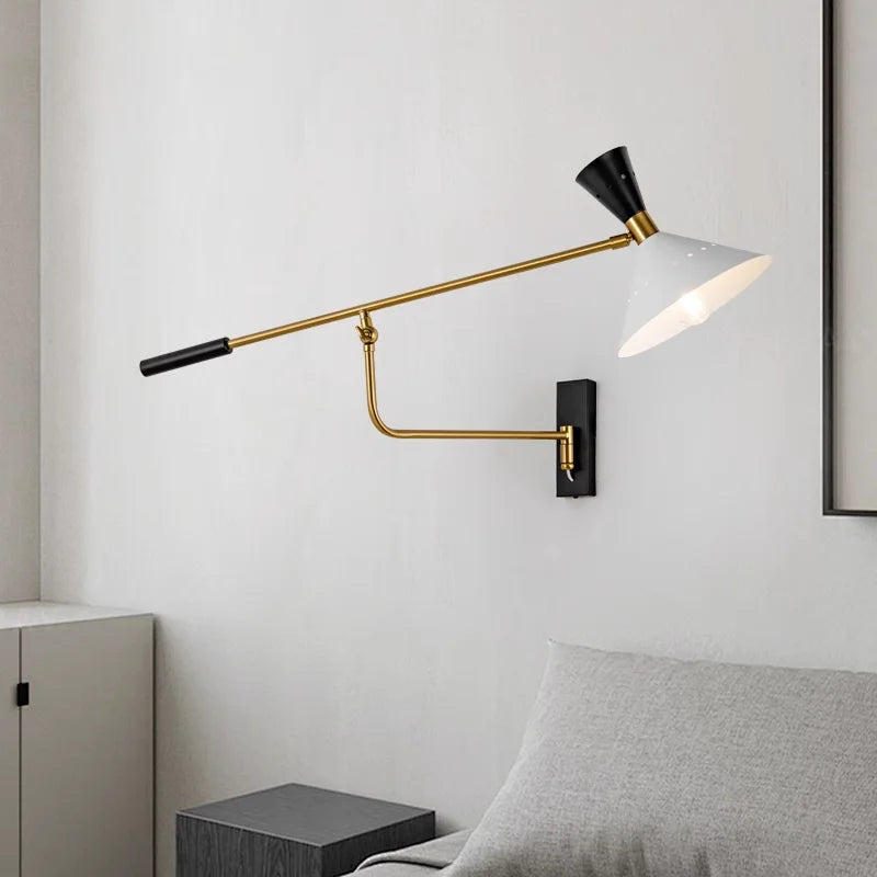 lampe murale moderne or noir oscillante étude chambre cuisine éclairage quotidien led réglable fixée