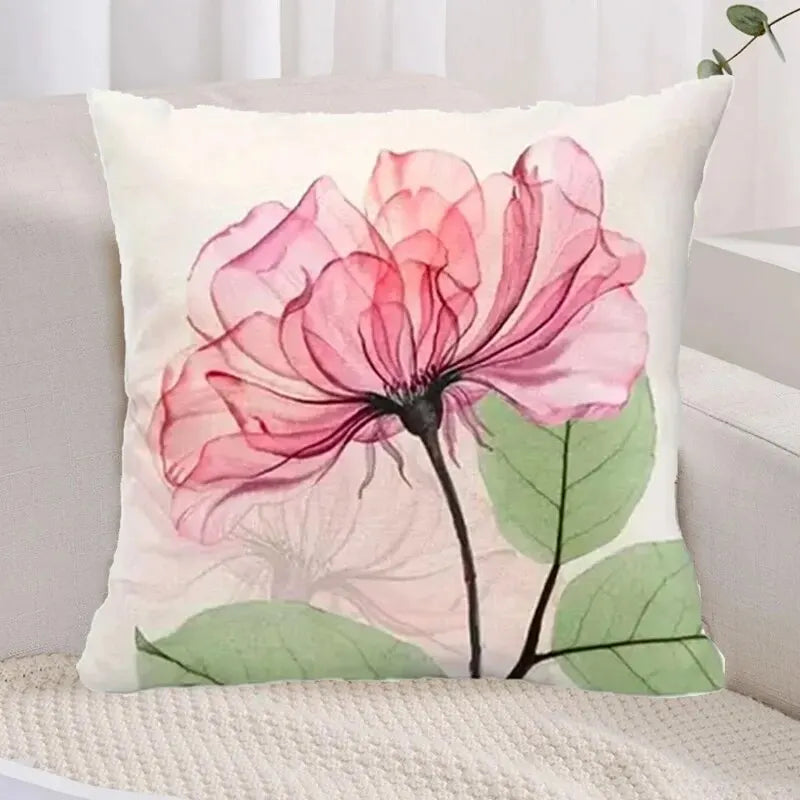 housse coussin imprimé fleurs roses dorées moderne blanc décoration maison 100 polyester