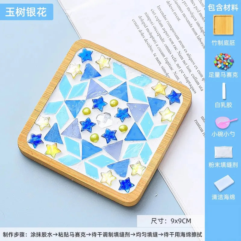 coasters mosaïque multicolores créatifs artisanal diy bambou transparents opaques