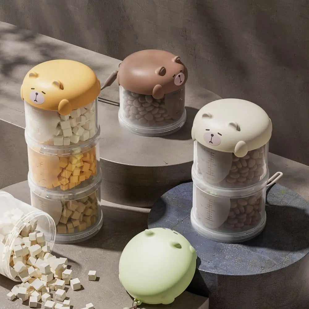 boîtes rangement aliments animaux compagnie moderne visage mignon couleur beige vert jaune étanches humidité