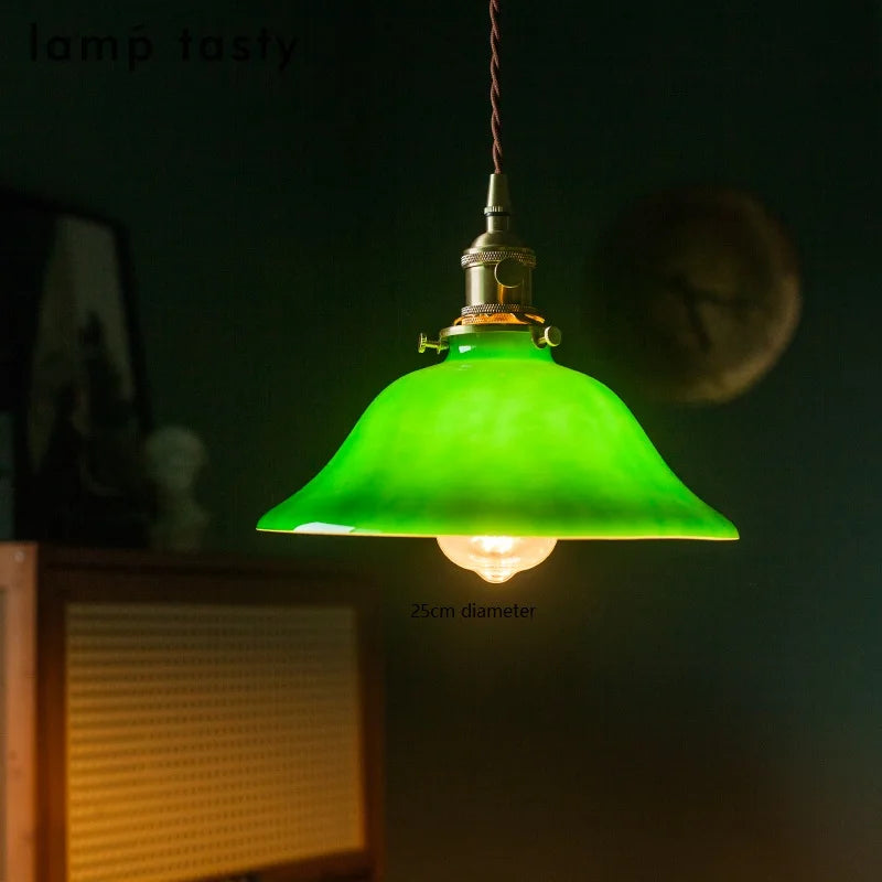 lampe suspendue vintage vert ombre matériau pierre verre 25cm ajustable 200cm autonomie e27
