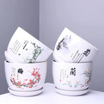 vase decoratif art traditionnel chinois cache pot fleurs oiseaux calligraphie chinoise blanc rouge vert