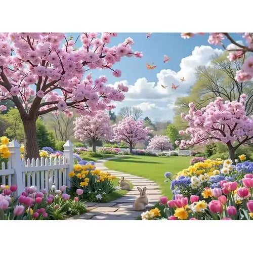 toile peinture paysage fleurs arbres multicolore débutants création artistique manuelle moderne