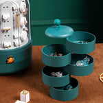boîte bijoux rotative moderne vert foncé gris clair matériau plastique rangement bijoux adhésif boucles