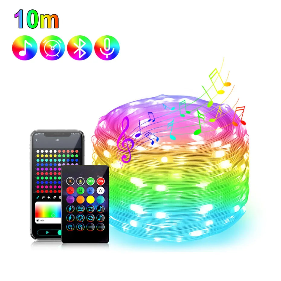 guirlande lumineuse led multicolore clips moderne décoration intérieure noël 1m 50m usb bluetooth